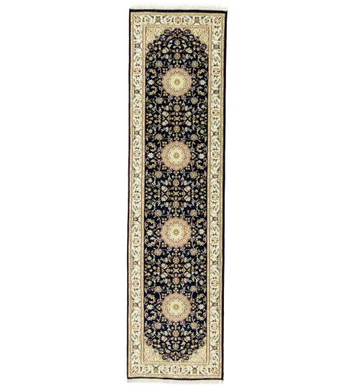 Dark Navy Floral 3X10 Indo-Nain Oriental Runner Rug