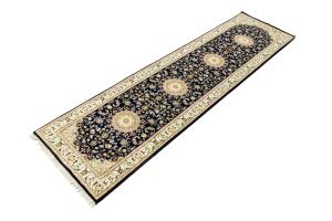 Dark Navy Floral 3X10 Indo-Nain Oriental Runner Rug