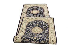 Dark Navy Floral 3X10 Indo-Nain Oriental Runner Rug