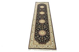 Dark Navy Floral 3X10 Indo-Nain Oriental Runner Rug