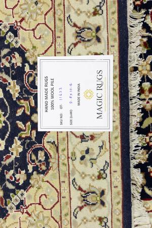 Dark Navy Floral 3X10 Indo-Nain Oriental Runner Rug