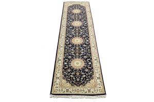 Dark Navy Floral 3X10 Indo-Nain Oriental Runner Rug