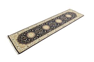 Dark Navy Floral 3X10 Indo-Nain Oriental Runner Rug