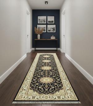 2'8 X 10'4 Indo-Nain Dark Navy Hand Knotted Wool Runner Rug