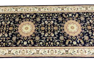 Dark Navy Floral 3X10 Indo-Nain Oriental Runner Rug