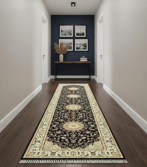 2'8 X 10'4 Indo-Nain Dark Navy Hand Knotted Wool Runner Rug