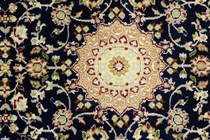 Dark Navy Floral 3X10 Indo-Nain Oriental Runner Rug