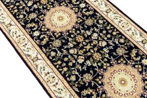 Dark Navy Floral 3X10 Indo-Nain Oriental Runner Rug