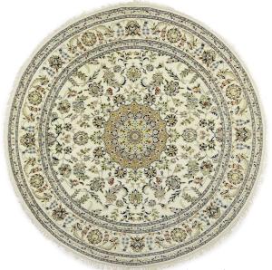 Cream Floral 8x8 Indo-Nain Oriental Round Rug