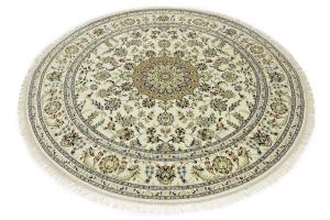 Cream Floral 8x8 Indo-Nain Oriental Round Rug