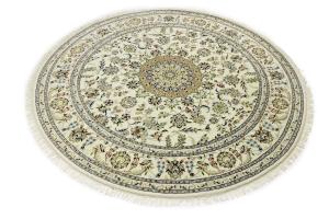 Cream Floral 8x8 Indo-Nain Oriental Round Rug
