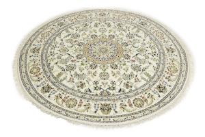 Cream Floral 8x8 Indo-Nain Oriental Round Rug