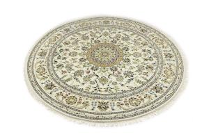 Cream Floral 8x8 Indo-Nain Oriental Round Rug