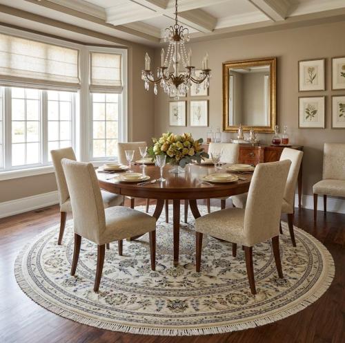 Cream Floral 8x8 Indo-Nain Oriental Round Rug