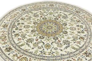Cream Floral 8x8 Indo-Nain Oriental Round Rug