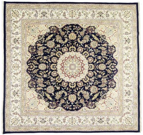 Dark Navy Floral Classic 11x11 Indo-Nain Oriental Square Rug