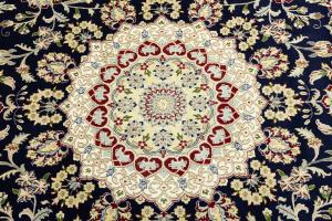 Dark Navy Floral Classic 11x11 Indo-Nain Oriental Square Rug