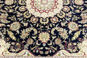 Dark Navy Floral Classic 11x11 Indo-Nain Oriental Square Rug