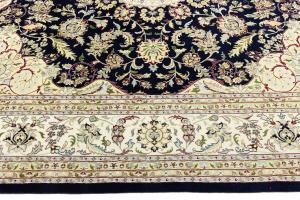 Dark Navy Floral Classic 11x11 Indo-Nain Oriental Square Rug