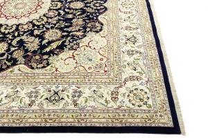 Dark Navy Floral Classic 11x11 Indo-Nain Oriental Square Rug