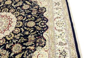 Dark Navy Floral Classic 11x11 Indo-Nain Oriental Square Rug