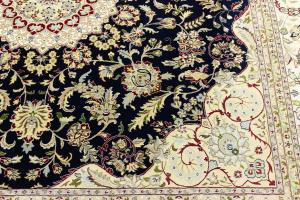 Dark Navy Floral Classic 11x11 Indo-Nain Oriental Square Rug