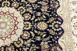 Dark Navy Floral Classic 11x11 Indo-Nain Oriental Square Rug