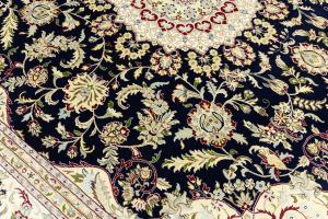 Dark Navy Floral Classic 11x11 Indo-Nain Oriental Square Rug