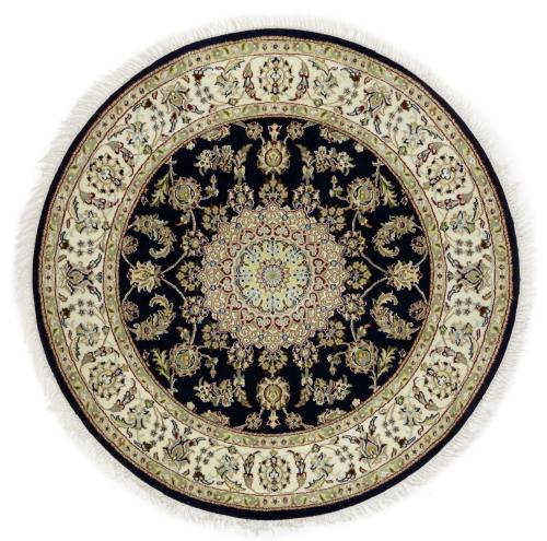 Dark Navy Floral 6X6 Indo-Nain Oriental Round Rug