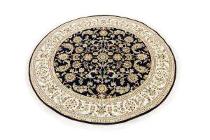 Dark Navy Floral 6X6 Indo-Nain Oriental Round Rug