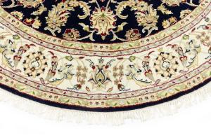 Dark Navy Floral 6X6 Indo-Nain Oriental Round Rug