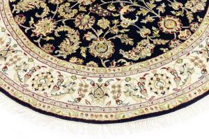 Dark Navy Floral 6X6 Indo-Nain Oriental Round Rug