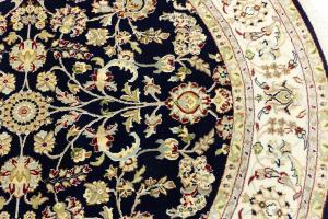 Dark Navy Floral 6X6 Indo-Nain Oriental Round Rug