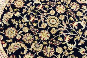 Dark Navy Floral 6X6 Indo-Nain Oriental Round Rug