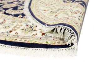 Dark Navy Floral 6X6 Indo-Nain Oriental Round Rug