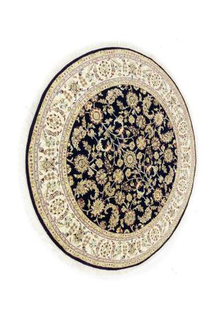 Dark Navy Floral 6X6 Indo-Nain Oriental Round Rug