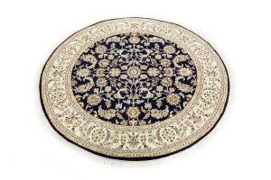 Dark Navy Floral 6X6 Indo-Nain Oriental Round Rug