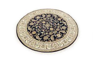 Dark Navy Floral 6X6 Indo-Nain Oriental Round Rug