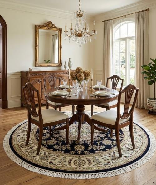 5'11 X 5'11 Hand Knotted Dark Navy Indo-Nain Wool Round Rug