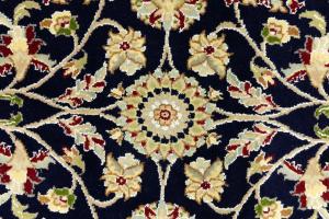 Dark Navy Floral 6X6 Indo-Nain Oriental Round Rug