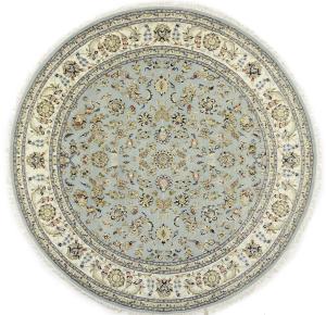 Light Blue Floral 8x8 Indo-Nain Oriental Round Rug