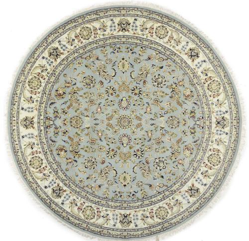 Light Blue Floral 8x8 Indo-Nain Oriental Round Rug