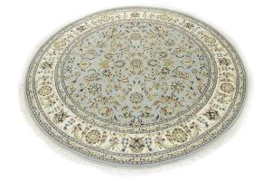 Light Blue Floral 8x8 Indo-Nain Oriental Round Rug