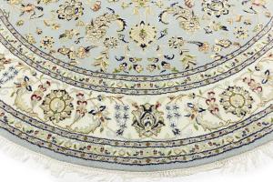 Light Blue Floral 8x8 Indo-Nain Oriental Round Rug