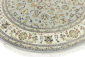 Light Blue Floral 8x8 Indo-Nain Oriental Round Rug
