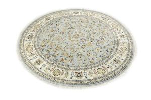 Light Blue Floral 8x8 Indo-Nain Oriental Round Rug