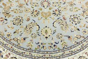 Light Blue Floral 8x8 Indo-Nain Oriental Round Rug