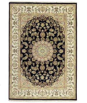 Dark Navy Floral 5'6X8 Indo-Nain Oriental Rug