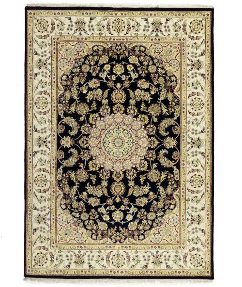 Dark Navy Floral 5'6X8 Indo-Nain Oriental Rug