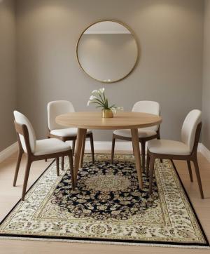 Dark Navy Floral 5'6X8 Indo-Nain Oriental Rug